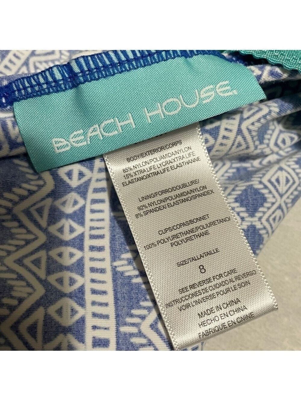 Beach House Blue and Teal Geometric Tank/Tankini Top Sz 8 - Picture 5 of 5